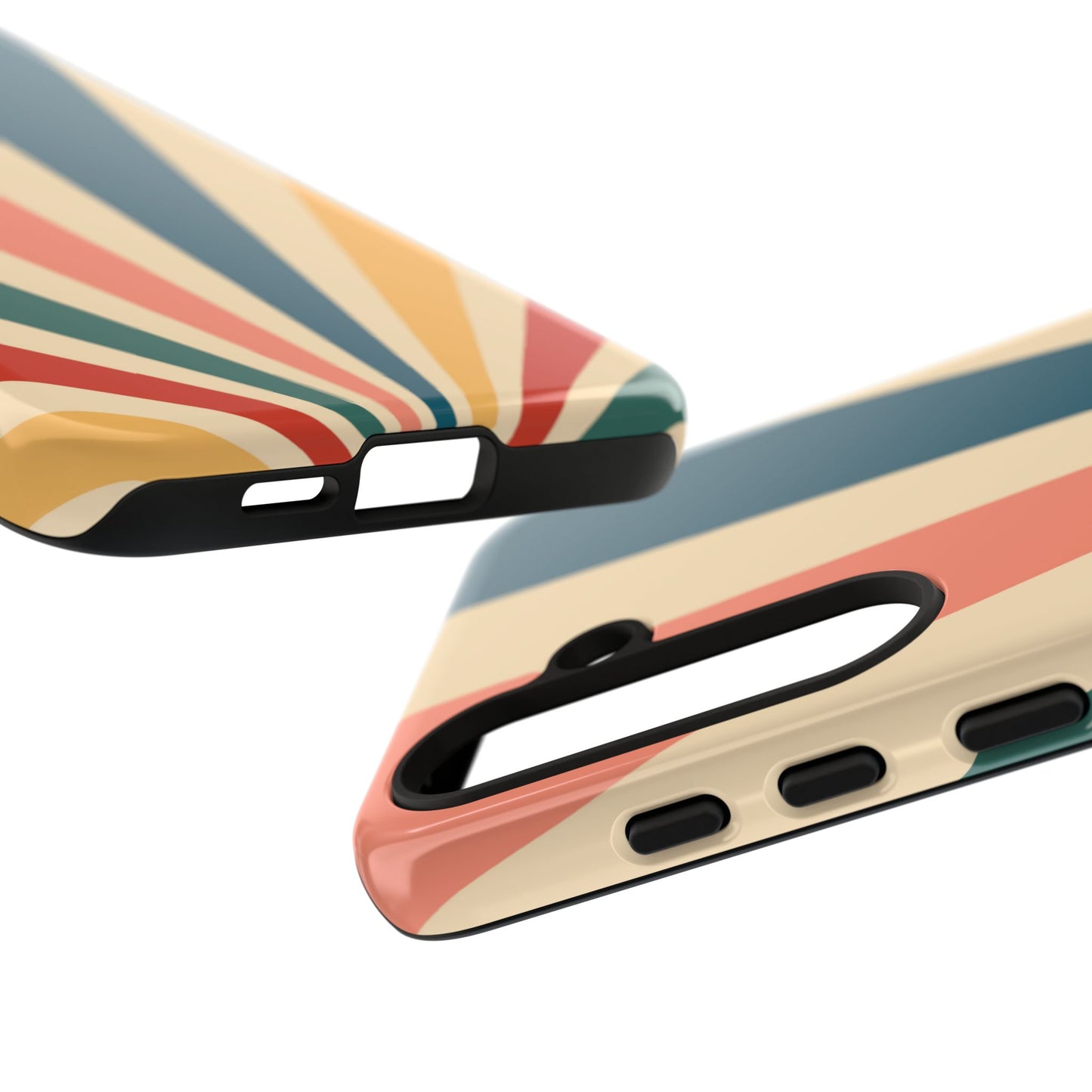 Retro Sunbeam Samsung Galaxy Case – 70s-Inspired Radiating Stripes in Coral, Teal, and Mustard