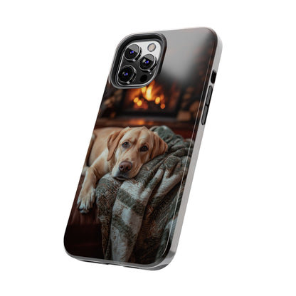 Cozy Labrador by Fireplace iPhone Case – Rustic Cabin Protective Cover