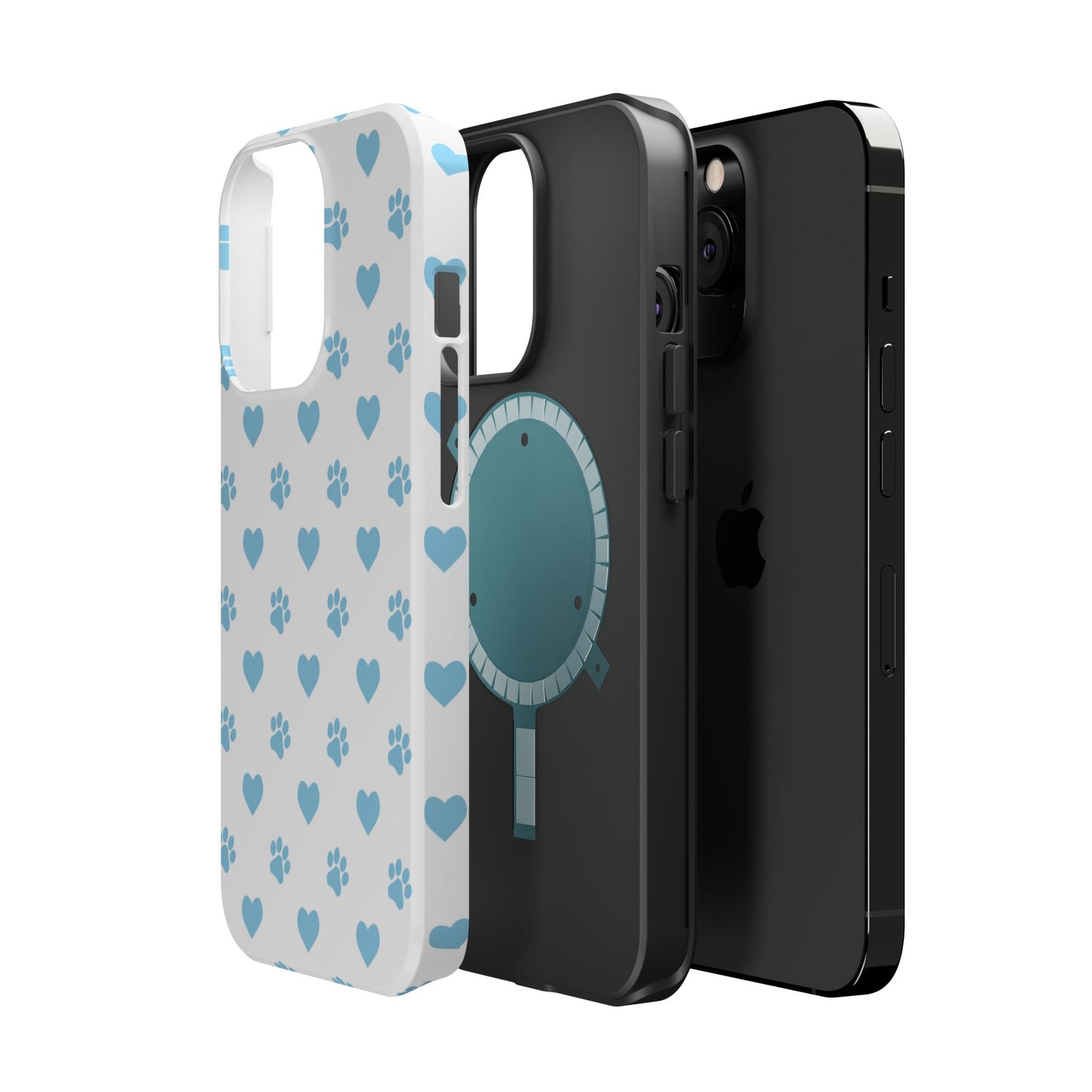 Blue Paw Prints & Hearts – MagSafe iPhone Case with Adorable Pet-Lover Design