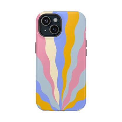 Pastel Radiance MagSafe iPhone Case – 70s-Inspired Dual-Layer Design with Wavy Sunburst Pattern