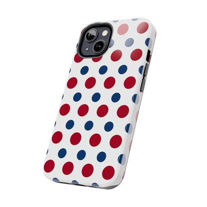 Patriotic Navy, White, and Red Polka Dot iPhone Case