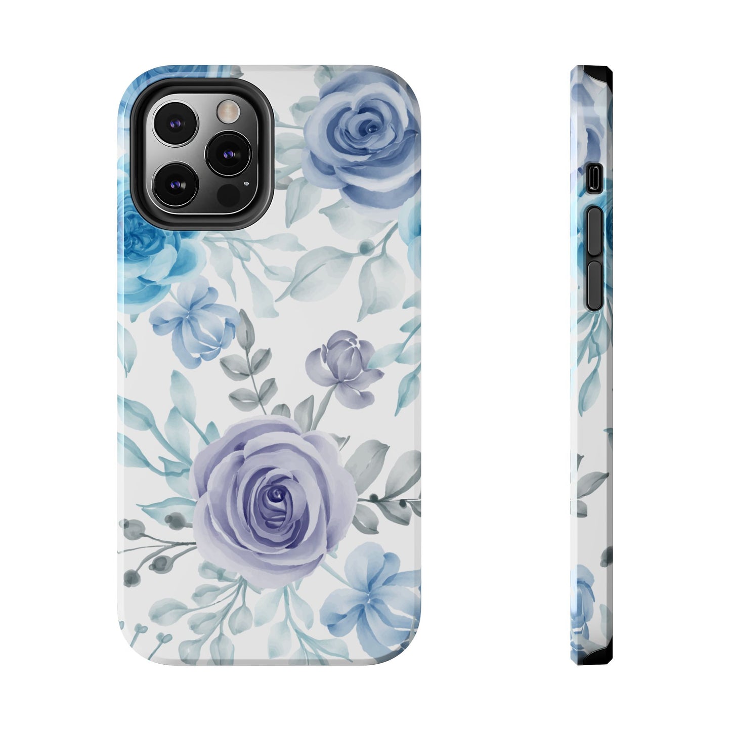 Elegant Blue & Violet Roses iPhone Case – Luxurious Floral Design for Chic Device Protection