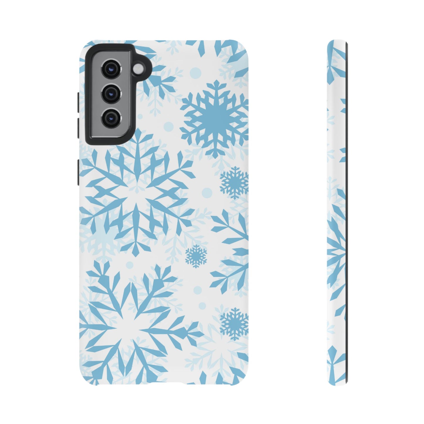 Frosty Blue Snowflakes Samsung Galaxy Case – Shockproof, Smooth Matte Finish, Dual-Layer Design