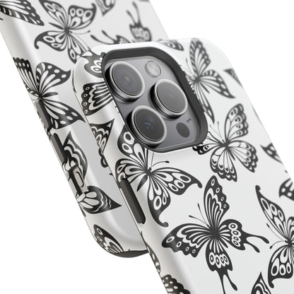 Monochrome Butterfly Pattern Tough MagSafe Case – Dual-Layer Protection with Matte Finish