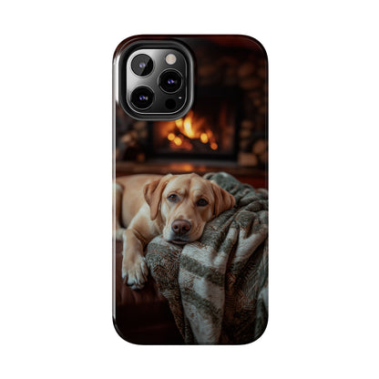 Cozy Labrador by Fireplace iPhone Case – Rustic Cabin Protective Cover