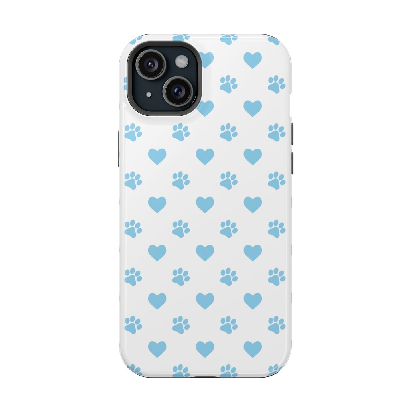 Blue Paw Prints & Hearts – MagSafe iPhone Case with Adorable Pet-Lover Design