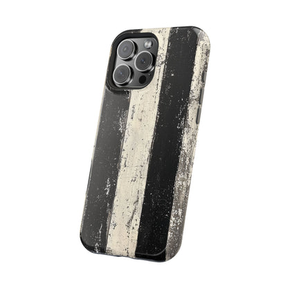 Vintage Vertical Stripe MagSafe iPhone Case - Black & White Grunge Design