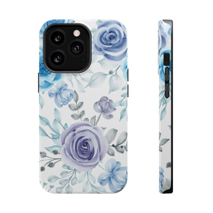 Elegant Blue & Violet Roses MagSafe Case – Artistic Floral Protection with Magnetic Charging Compatibility