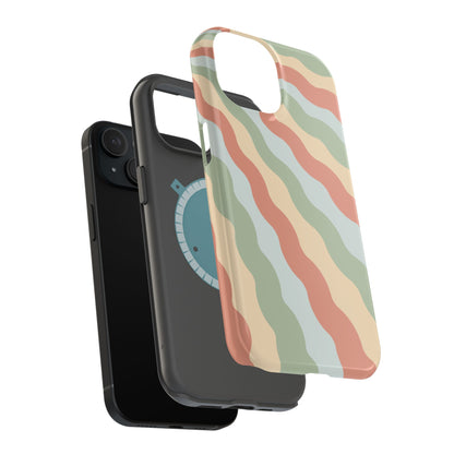 Earthy Retro Waves MagSafe iPhone Case – 70s-Inspired Wavy Stripes in Soft Green, Cream, and Rust