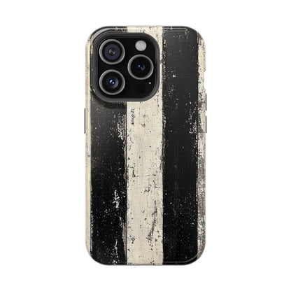 Vintage Vertical Stripe MagSafe iPhone Case - Black & White Grunge Design