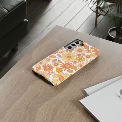 Vintage Floral Bloom Samsung Galaxy Case – Warm Orange & Yellow Retro Flower Design with Matte Finish