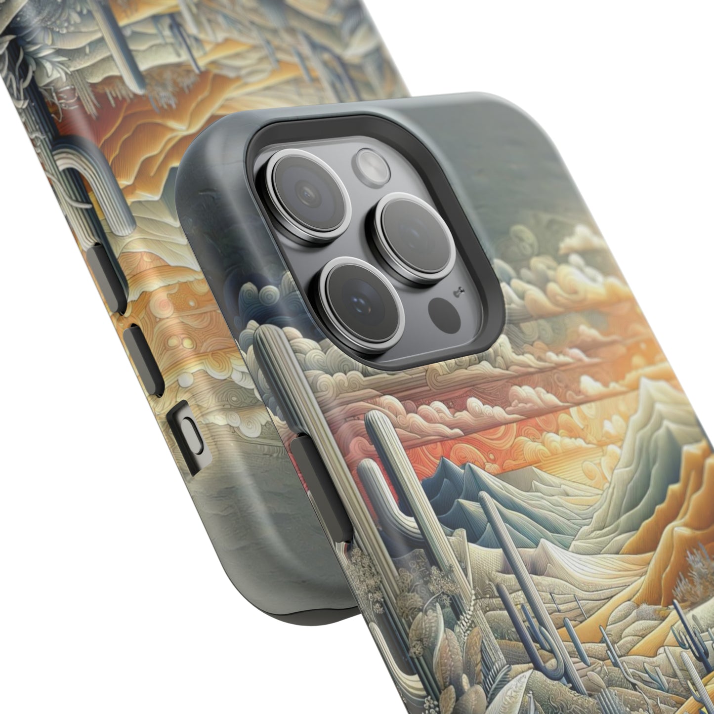 Rugged Elegance MagSafe iPhone Case – Hot Metals & Cactus Design for iPhone 15, 14, 13,  Pro, Plus, and Pro Max