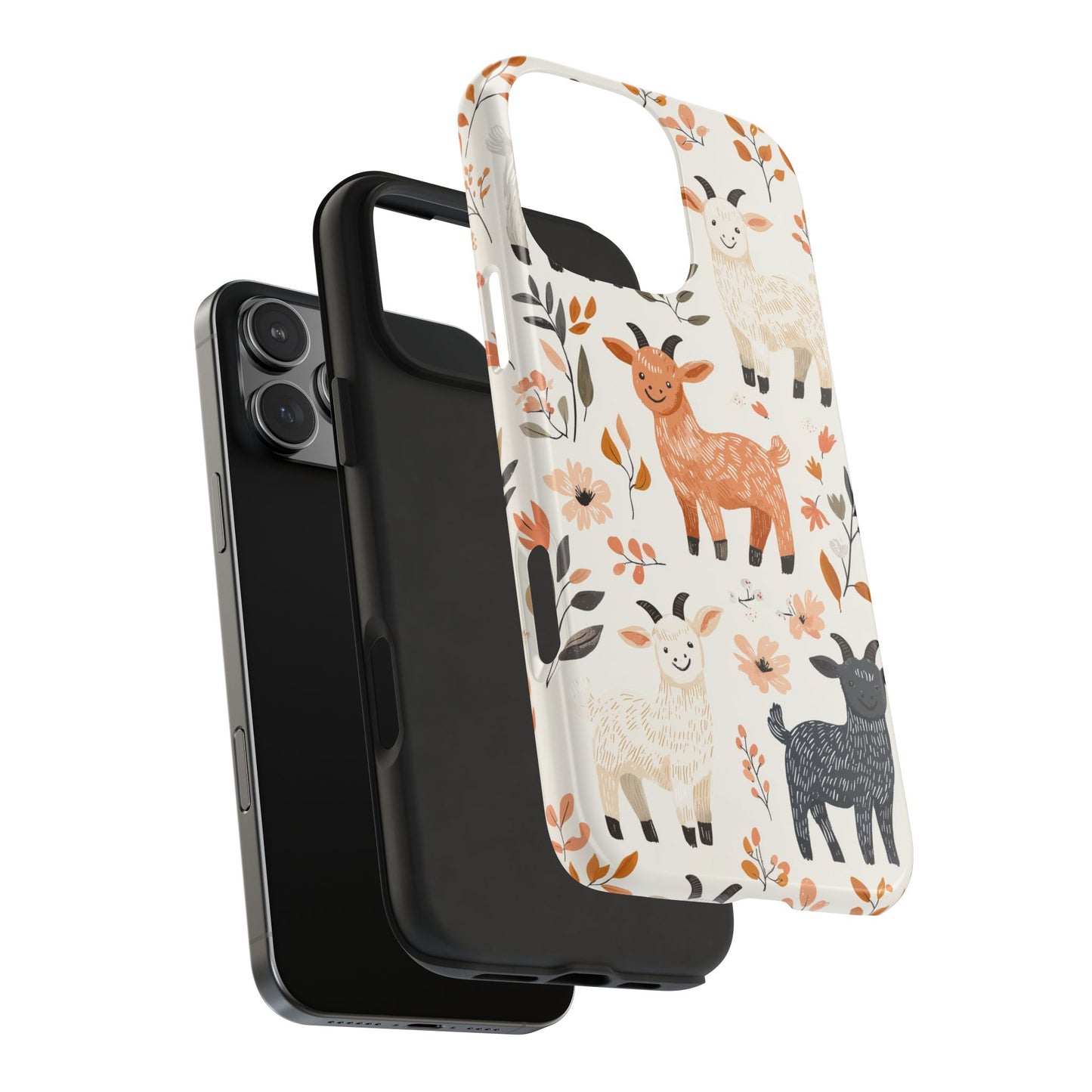 iPhone Case: Smiley Goats & Dried Flowers – Vintage Charm