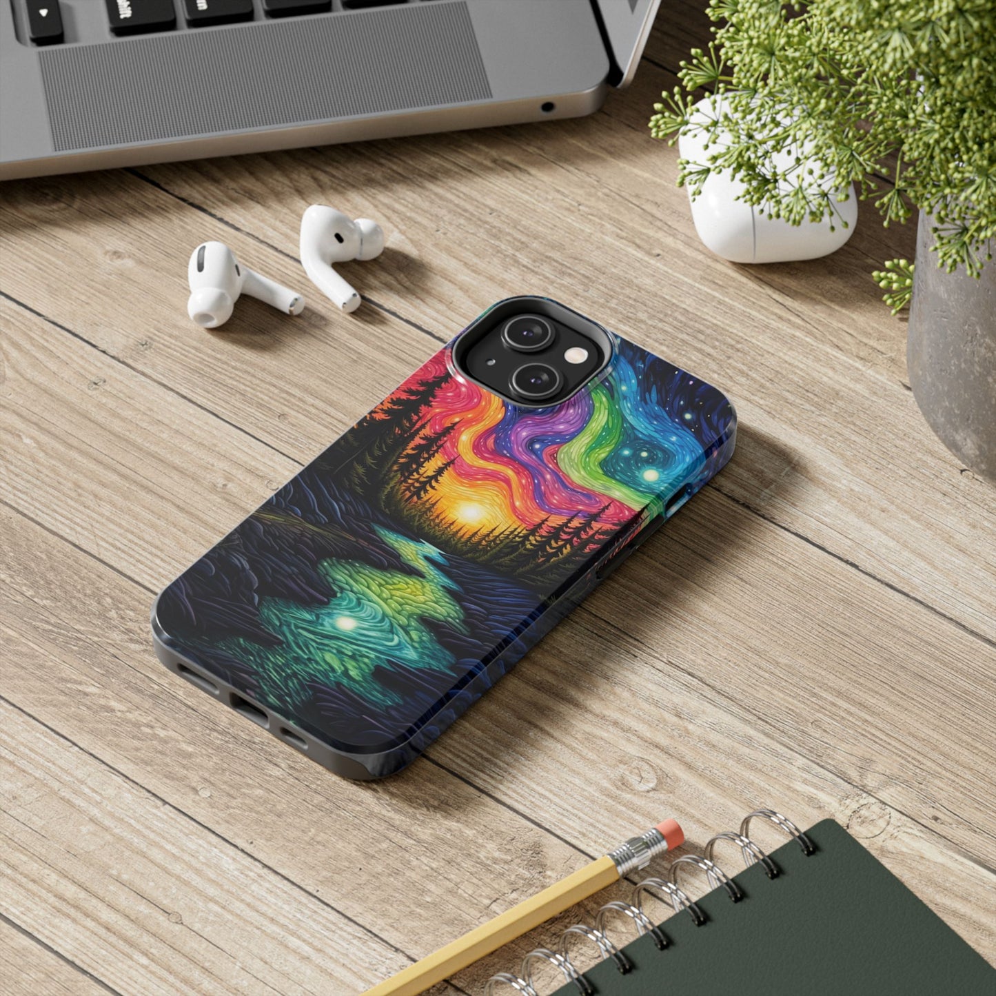 Celestial Nightscape iPhone Case – Vibrant River and Starry Sky Design