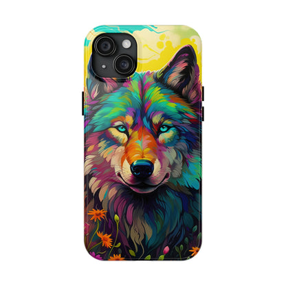 Rainbow Wolf in Bloom – iPhone Case with Vivid Nature Design