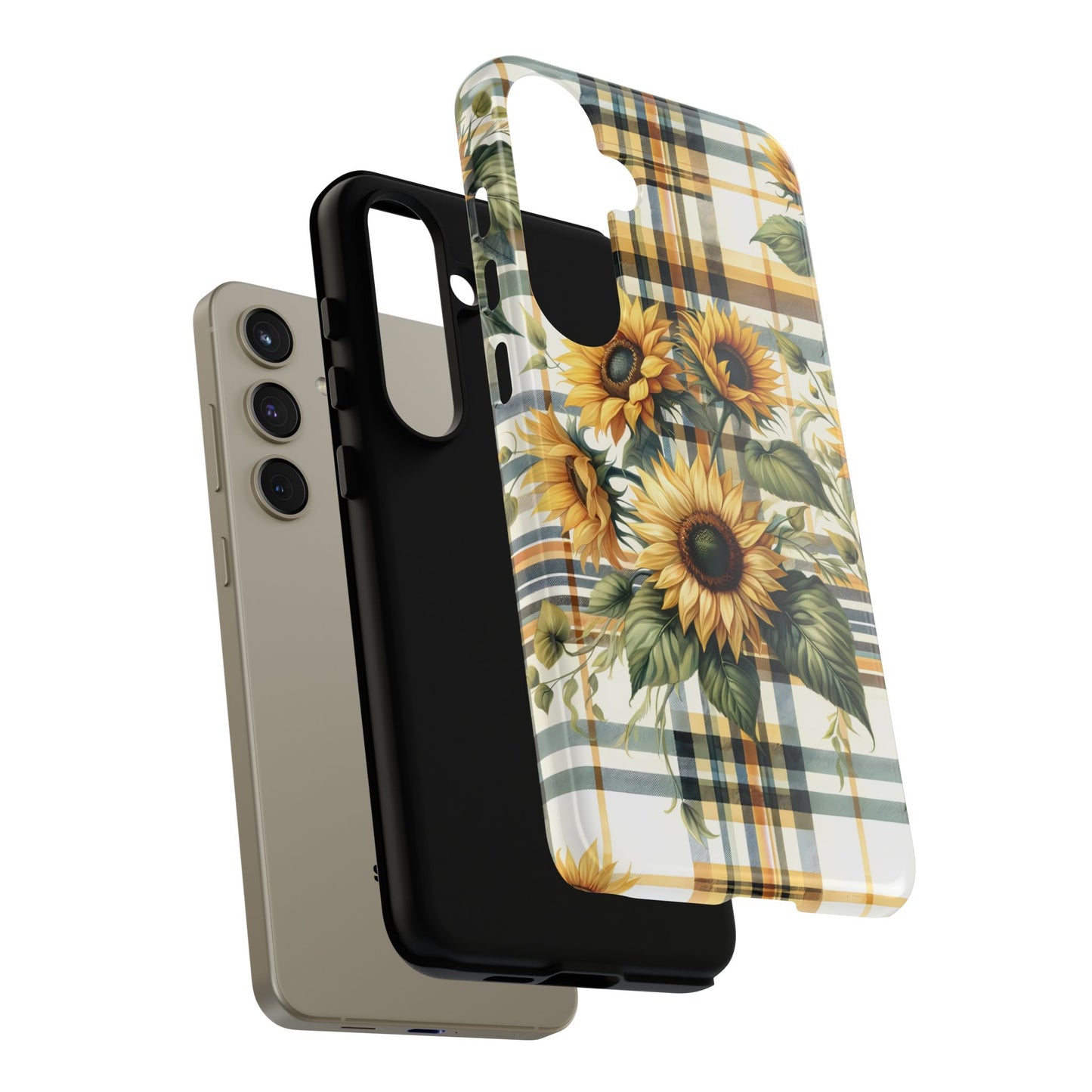 Cute Sunflower Phone Case - Sunny Blossom Plaid - Checkered Sunflowers Phone Case for iPhone & Samsung. Be Happy With These Bright Colors!