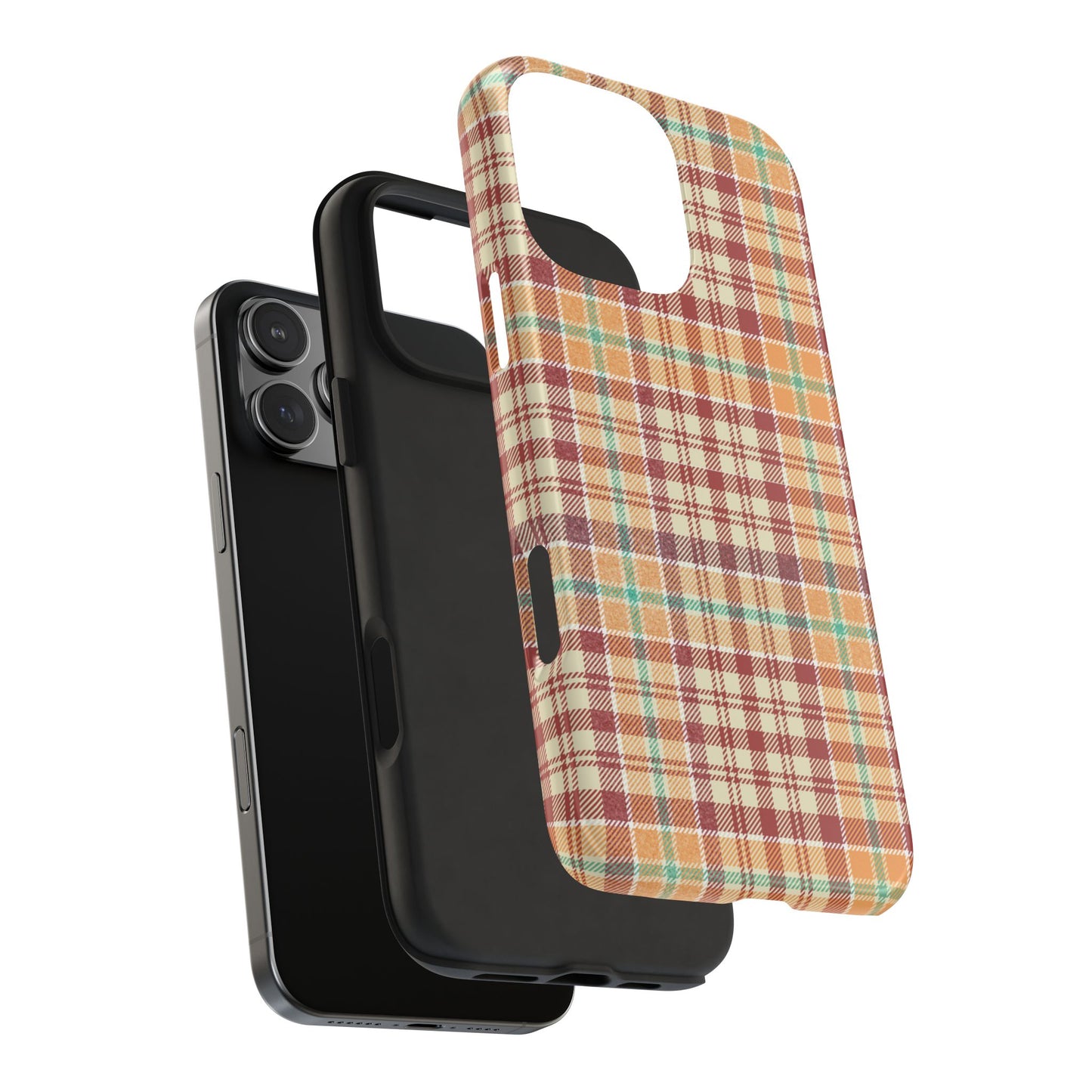 Retro Chic Plaid iPhone Case in Red, Orange, Green & Cream – Classic Vintage Style