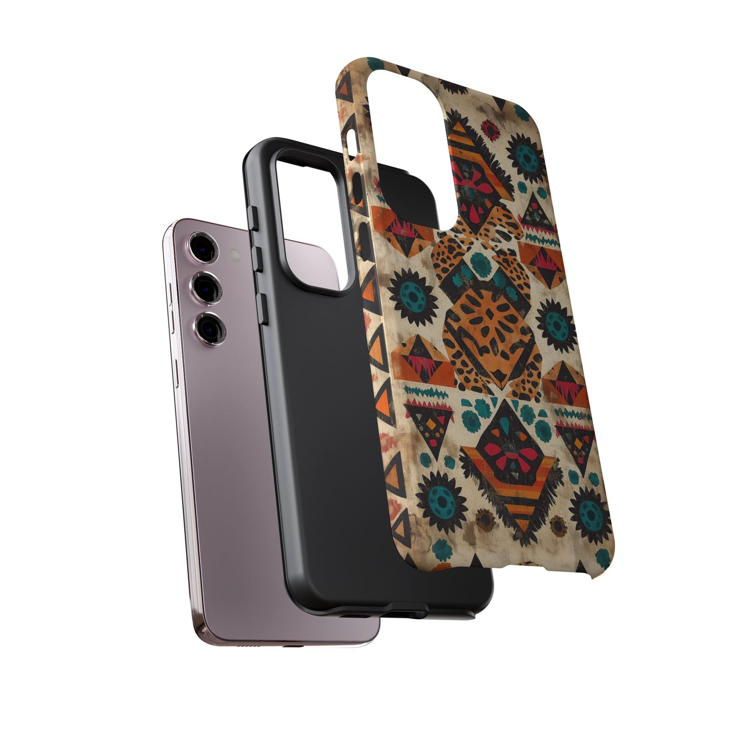 Bohemian Leopard & Tribal Floral Tough Samsung Galaxy Case – Vibrant Eclectic Design, Dual-Layer Protection