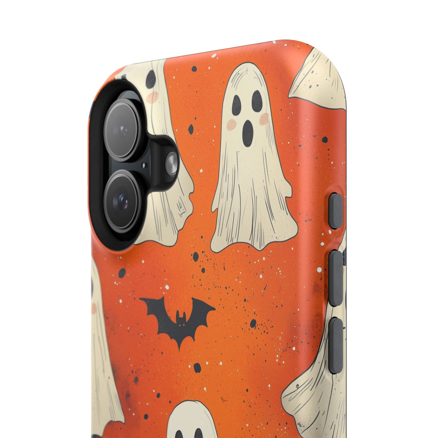 Spooky Ghosts & Bats  MagSafe iPhone Case – Vibrant Orange Halloween Design