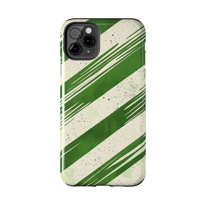 Green Stripes iPhone Case – Bold Diagonal Brushstroke Design - BOGO Cases