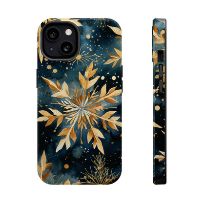 Gold Floral Snowflakes on Midnight Blue - MagSafe iPhone Series Case