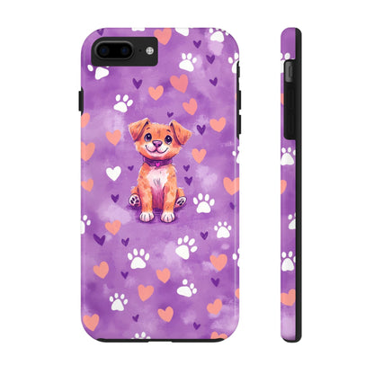 Cute Puppy iPhone Case - Adorable Pet Design with Hearts & Paw Prints, Protective Cover