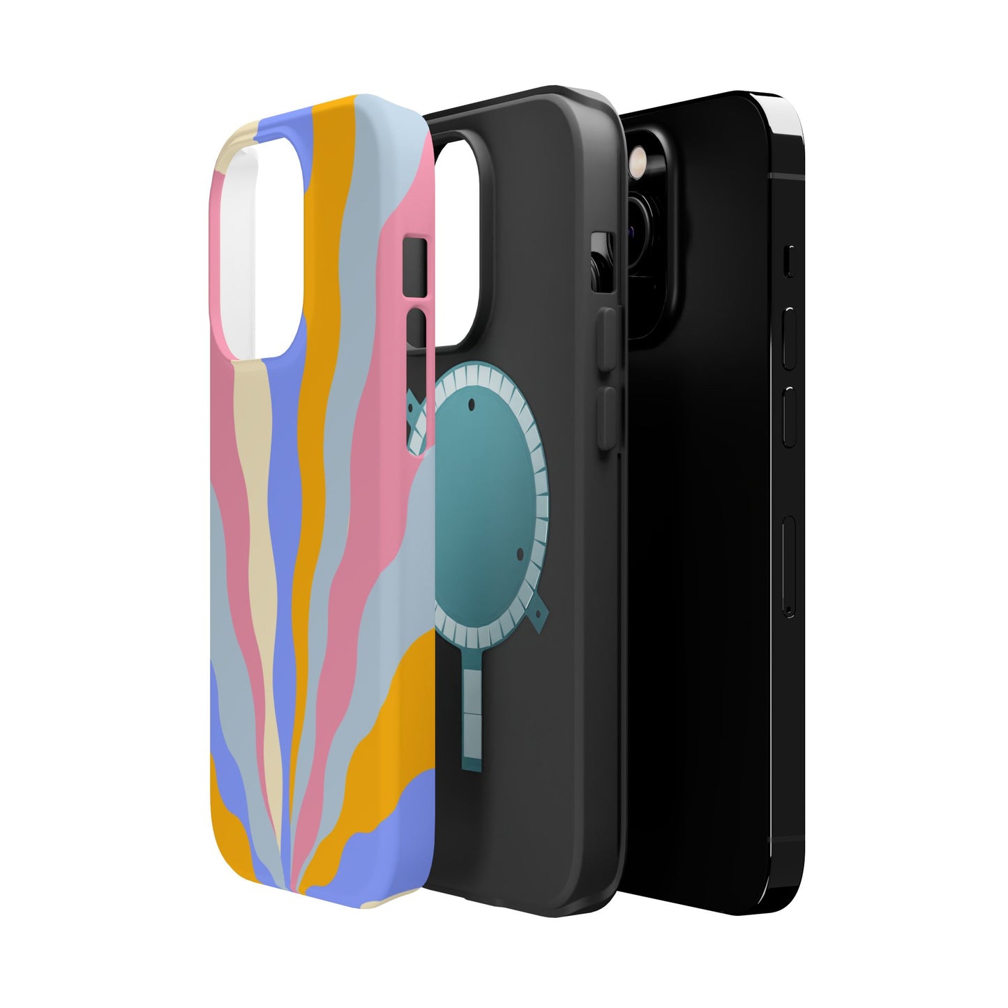 Pastel Radiance MagSafe iPhone Case – 70s-Inspired Dual-Layer Design with Wavy Sunburst Pattern