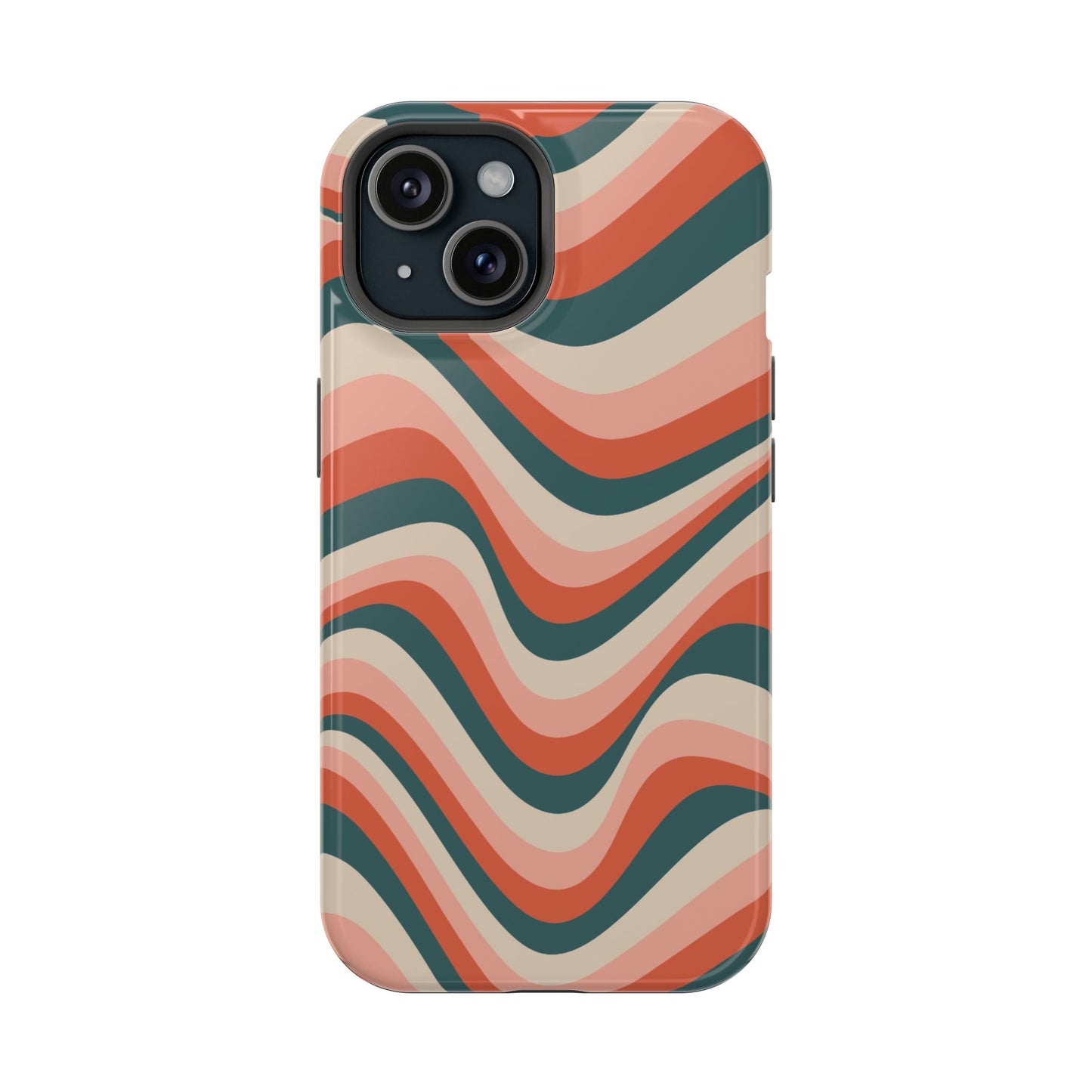 Groovy Waves MagSafe iPhone Case – Retro 70s-Inspired Stripes in Coral, Cream, and Teal