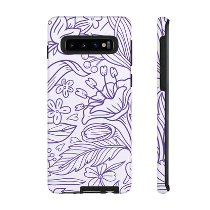 Lavender Floral Line Art Tough Samsung Galaxy Case – Minimalist Botanical Design with Dual-Layer Protection