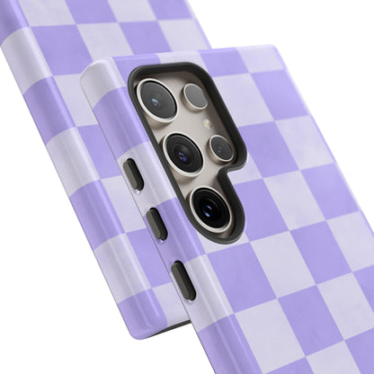 Lavender Checkerboard Samsung Galaxy Case – Shockproof, Smooth Matte Finish, Dual-Layer Design