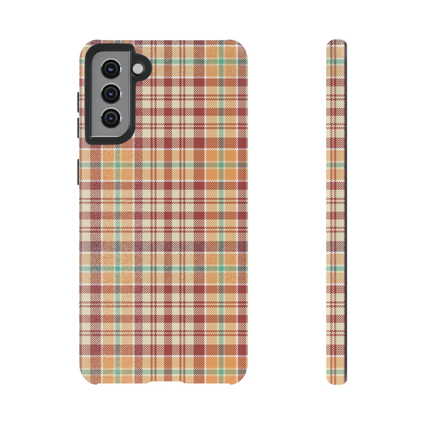 Retro Chic Plaid Samsung Galaxy Case in Red, Orange, Green & Cream – Timeless Vintage Design