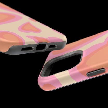 Retro Pink Hearts MagSafe iPhone Case – Shock-Resistant, Matte Finish, Dual-Layer Protection