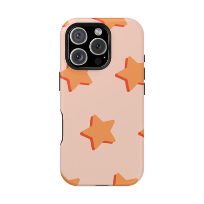 Retro Orange Stars MagSafe iPhone Case – Shock-Resistant, Smooth Matte Finish, Dual-Layer Design