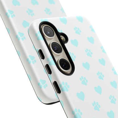 Samsung Galaxy Case - Aqua Paw Print & Heart Design