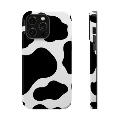 Chic Cow Print Tough Magsafe iPhone Case – Trendy Monochrome Animal Pattern with Dual-Layer Protection