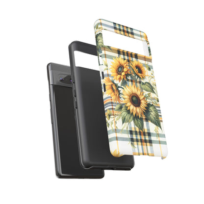 Cute Sunflower Phone Case - Sunny Blossom Plaid - Checkered Sunflowers Phone Case for iPhone & Samsung. Be Happy With These Bright Colors!