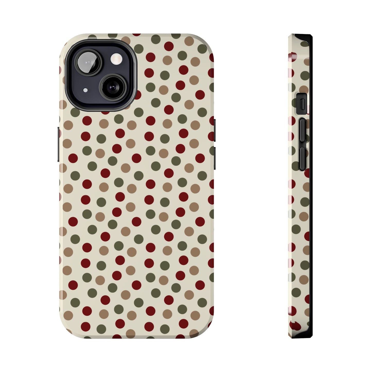 Festive Red & Green Polka Dots on Cream – iPhone Case