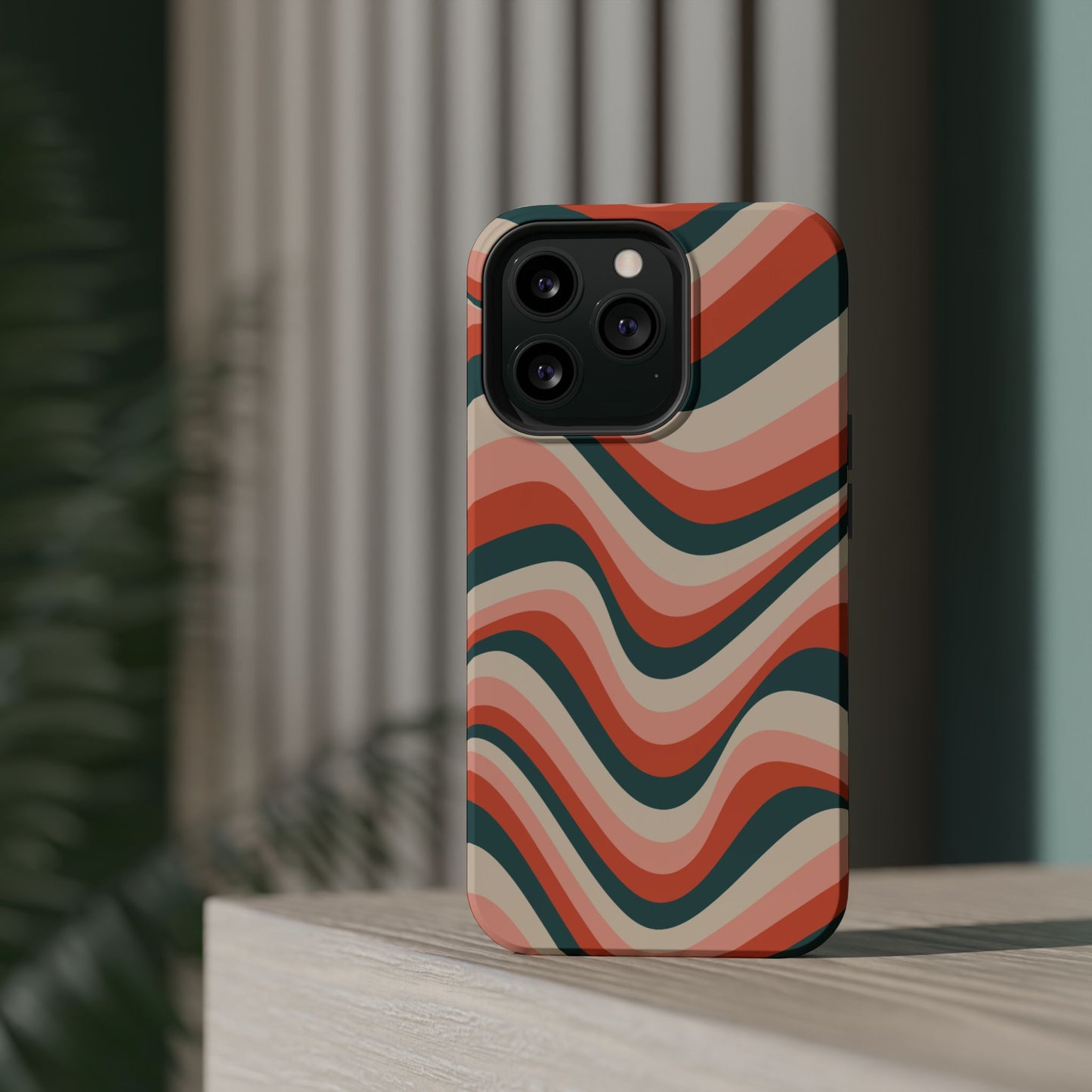 Groovy Waves MagSafe iPhone Case – Retro 70s-Inspired Stripes in Coral, Cream, and Teal