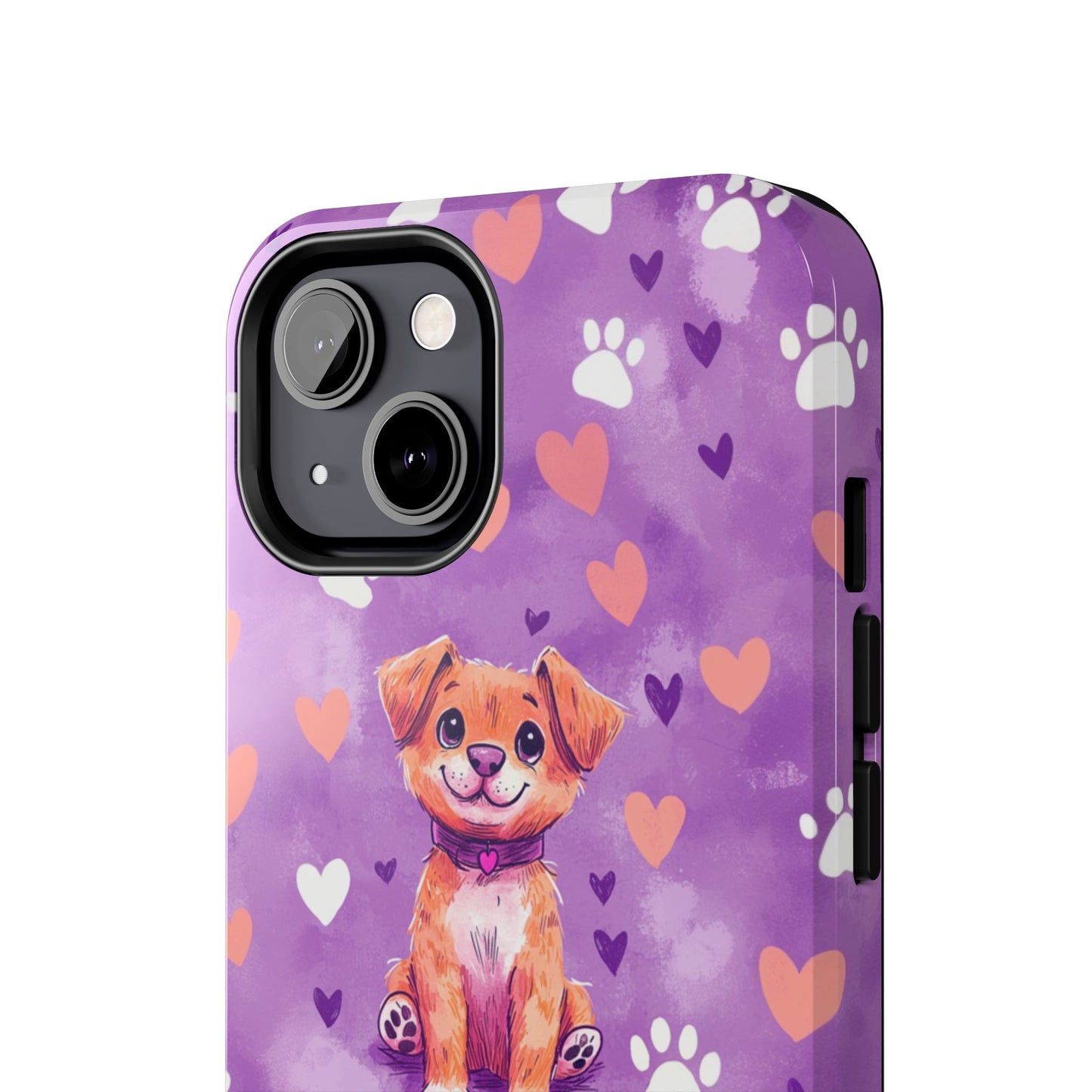 Cute Puppy iPhone Case - Adorable Pet Design with Hearts & Paw Prints, Protective Cover