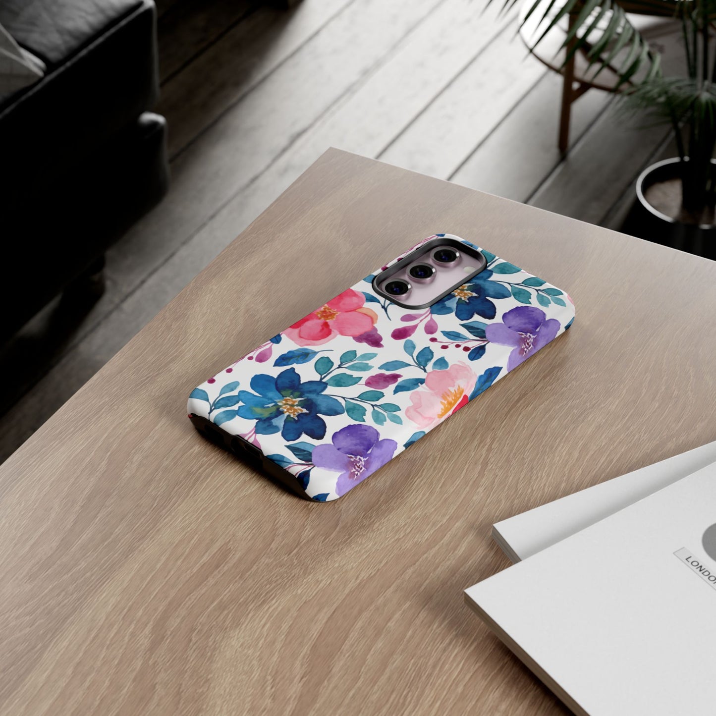 Mystic Bloom – Samsung Galaxy Case with Blue & Pink Watercolor Florals