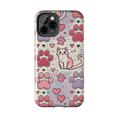 Cute Cat and Paw Print iPhone Case - Pet Lover’s Protective Cover