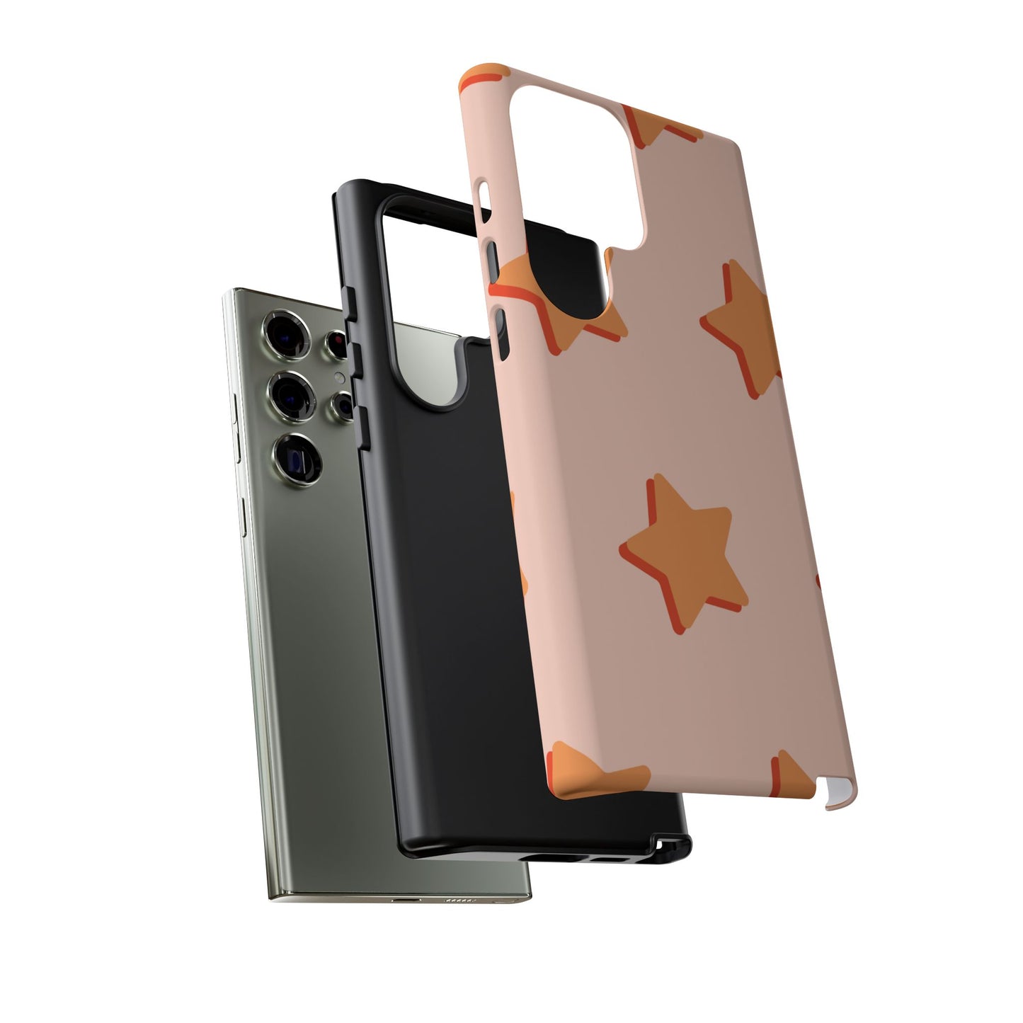 Retro Orange Stars Samsung Galaxy Case – Shock-Resistant, Smooth Matte Finish, Dual-Layer Design