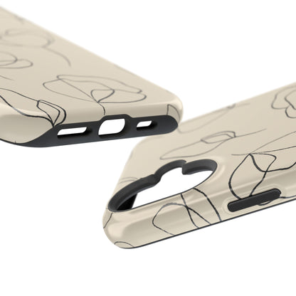 Minimalist Line Art Floral Tough MagSafe iPhone Case – Elegant Abstract Design with Dual-Layer Protection