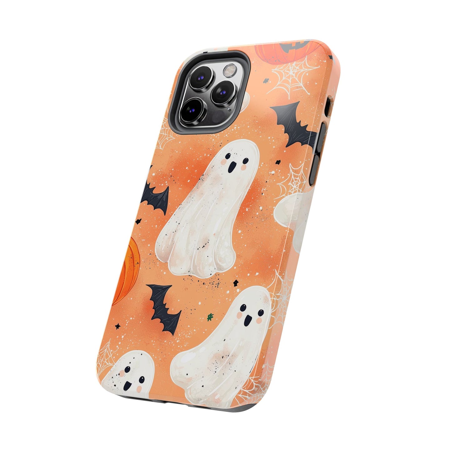 Spooky Cute Ghost iPhone Case – Halloween Ghosts, Pumpkins, Bats & Cobwebs Design