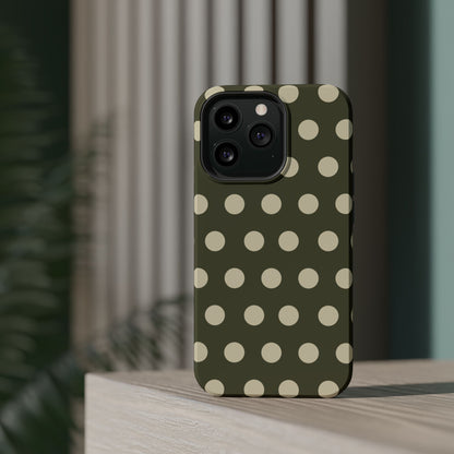 Vintage Green & Cream Polka Dots – MagSafe iPhone Case