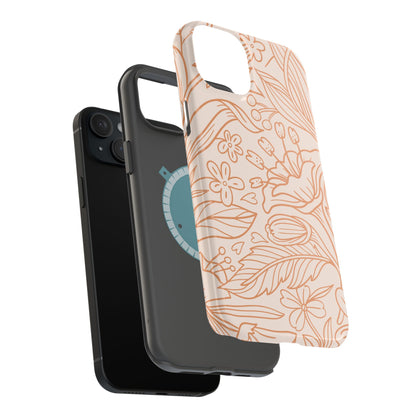 Soft Terracotta Floral Line Art Tough MagSafe iPhone Case – Minimalist Botanical Design with Dual-Layer Protection