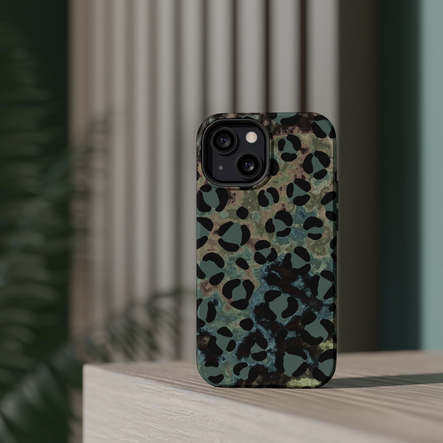 Moody Watercolor Leopard Print Tough MagSafe iPhone Case – Earthy Abstract Pattern with Dual-Layer Protection