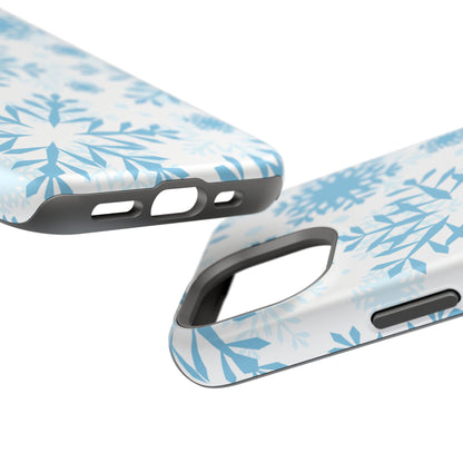 Frosty Blue Snowflakes MagSafe iPhone Case – Shockproof, Smooth Matte Finish, Dual-Layer Design