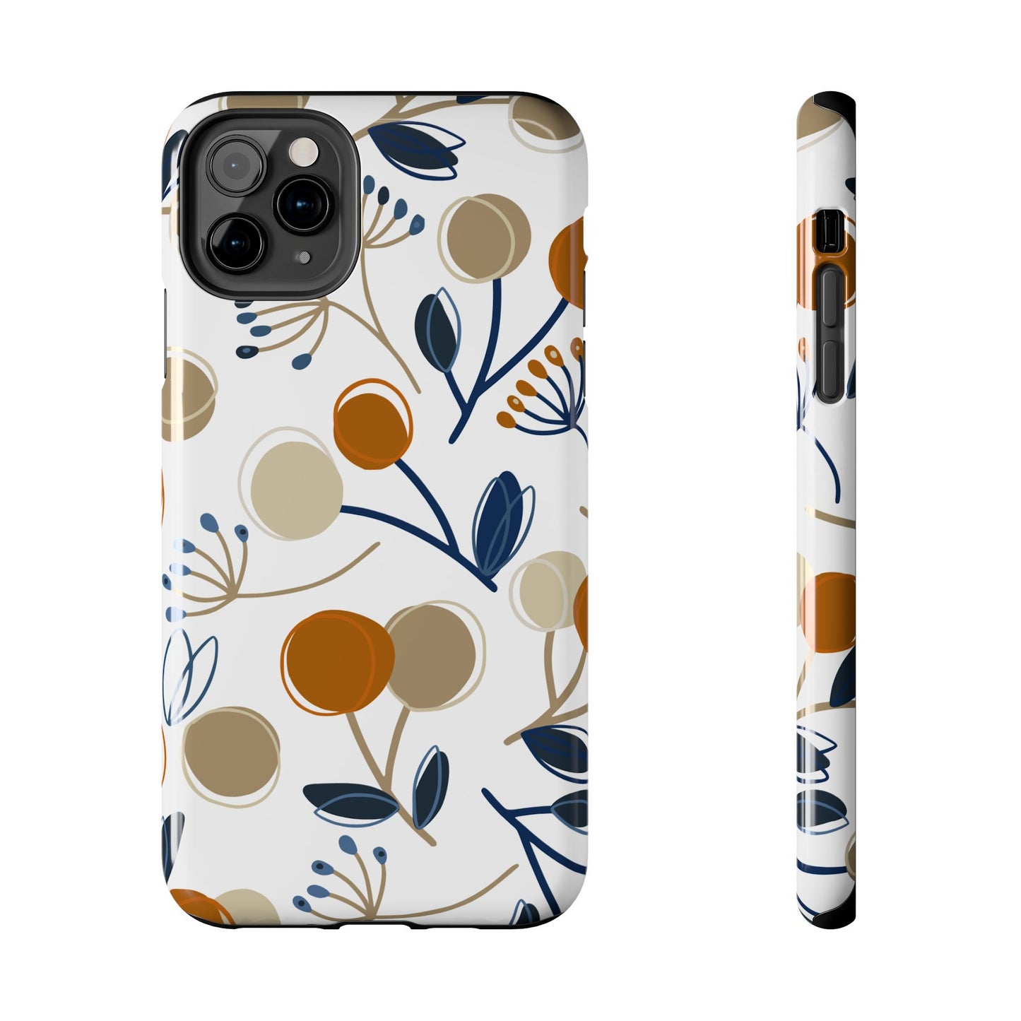 Modern Botanical Berries Tough iPhone Case – Earthy Tones & Navy Accents, Shock-Resistant