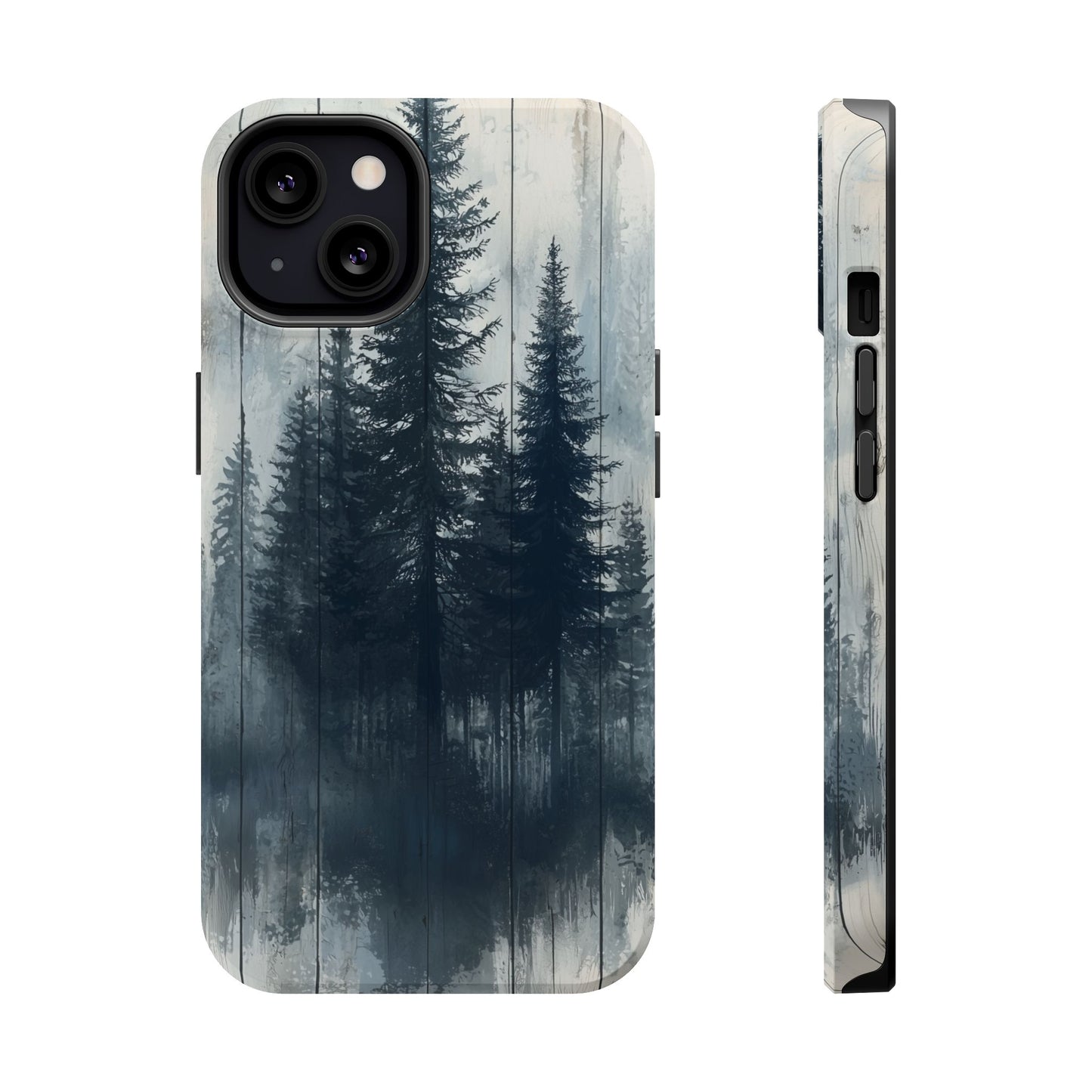 Rustic Pine Forest MagSafe iPhone Case - Blue Toned Woodland Design